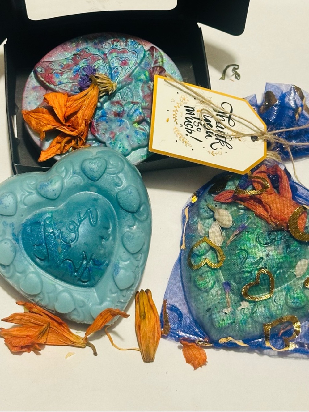 Handmade Decorative Heart Soaps - Blue & Turquoise sets of 3